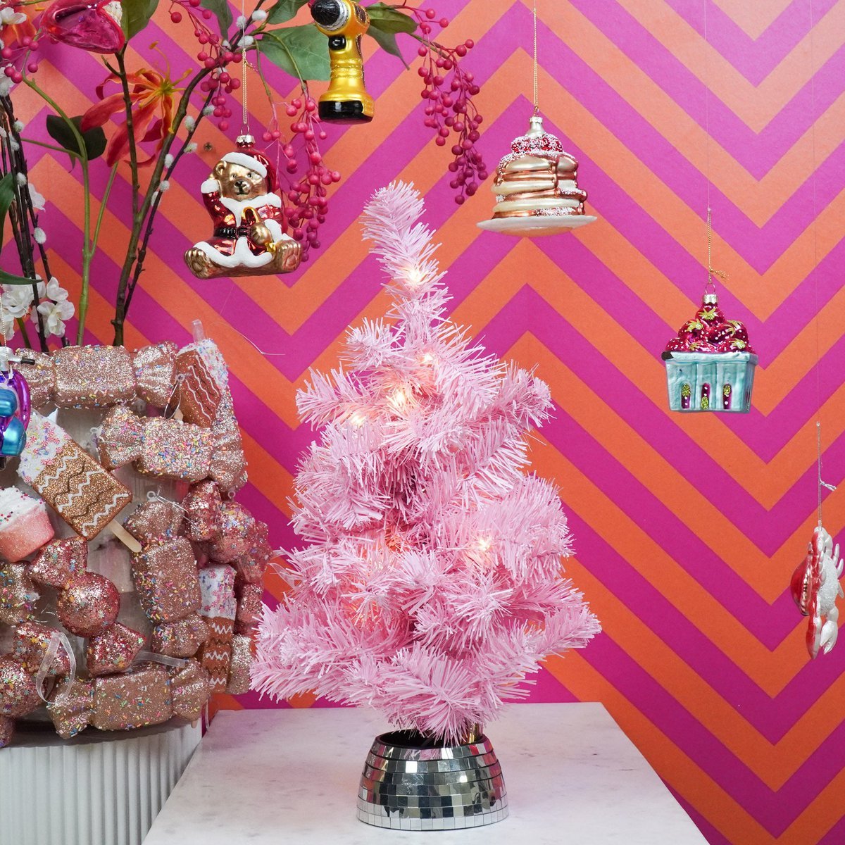 Kunstmatige boom- Xmas Tree- LED -licht - Batterij - roze - 50 cm